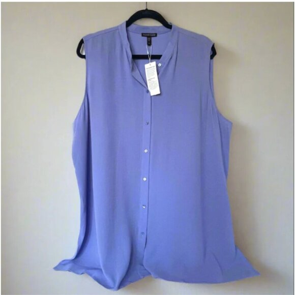 Eileen Fisher Silk Georgette Sleeveless Button Up Top Womens 2X Lightweight - Picture 1 of 5